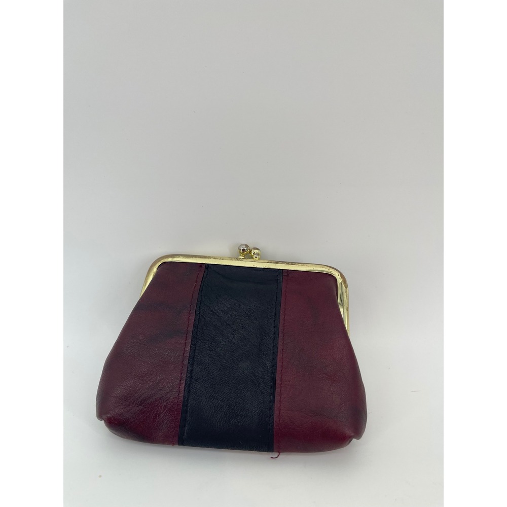 Buxton Genuine Leather Coin Purse Burgundy Black Marbled Kiss Lock Vintage Style
